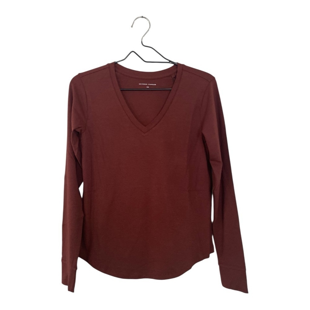 Universal Standard Rust Brown V Neck Long Sleeves T Shirt Women’s Size 4XS 00/0